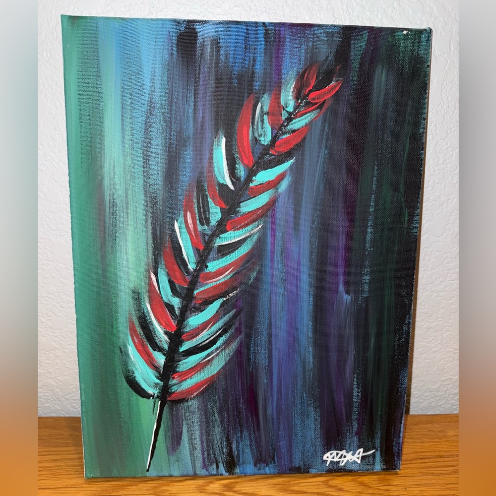 Abstract Feather Canvas Art - Red and Blue